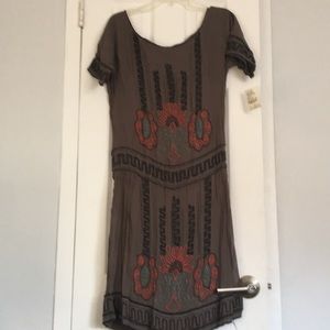 Beaded Taupe Antik Batik Dress